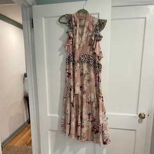 Size M Silk Kachel Mixed Leopard Pattern Ruffle Midi